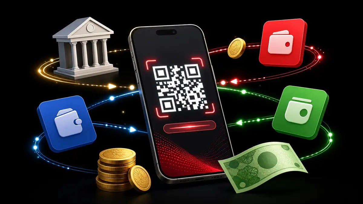 Ilustrasi metode pembayaran Indonesia dengan QRIS dan e-wallet